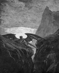 Illustration zu John Miltons „Das verlorene Paradies“, 1866. Pause im Kampf im Himmel (Buch 6, Zeile 406)